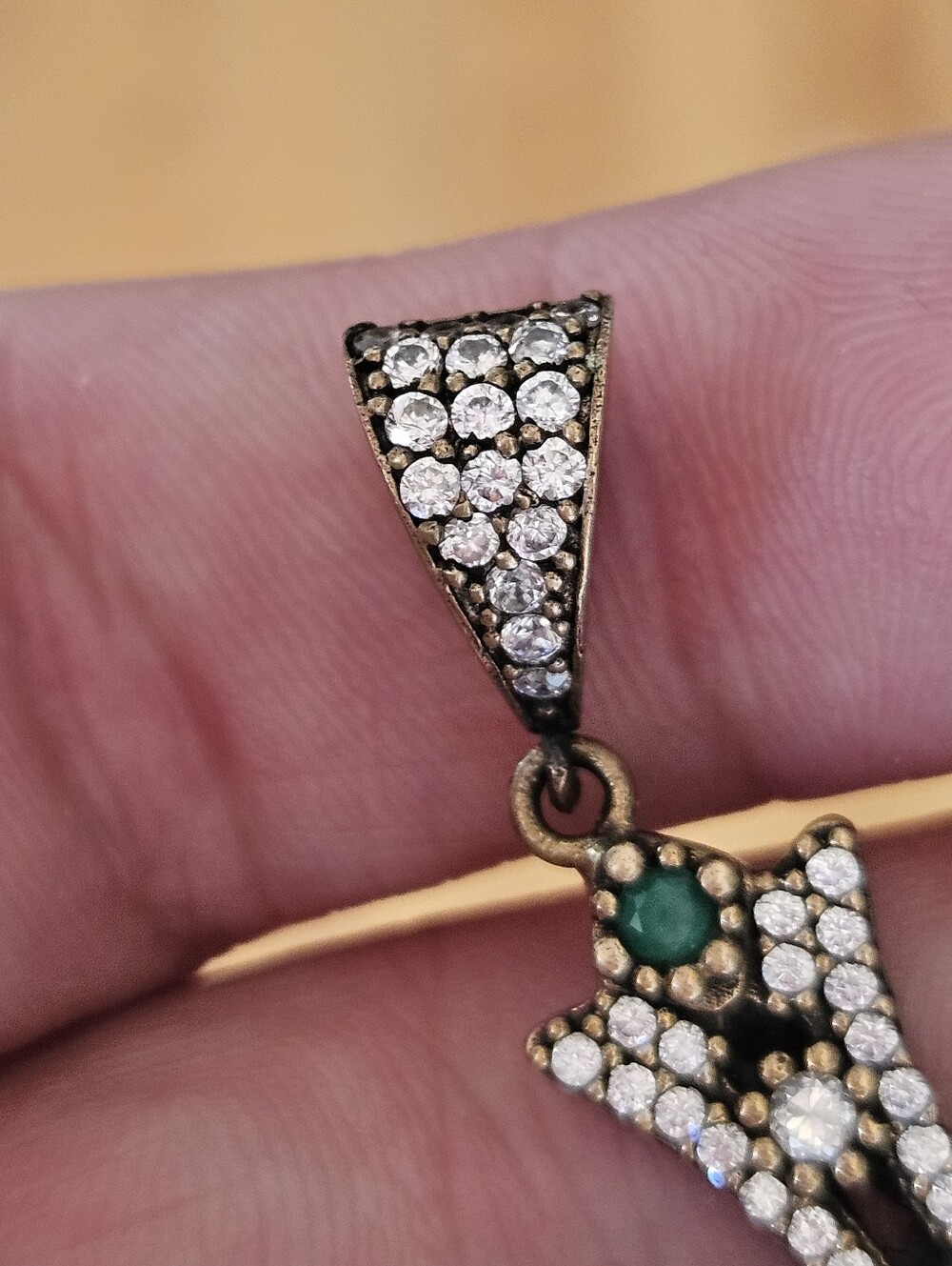 Vintage Two-Tone 925 Sterling Gold Emerald Green Stone Statement Cross Pendant - Picture 4 of 5